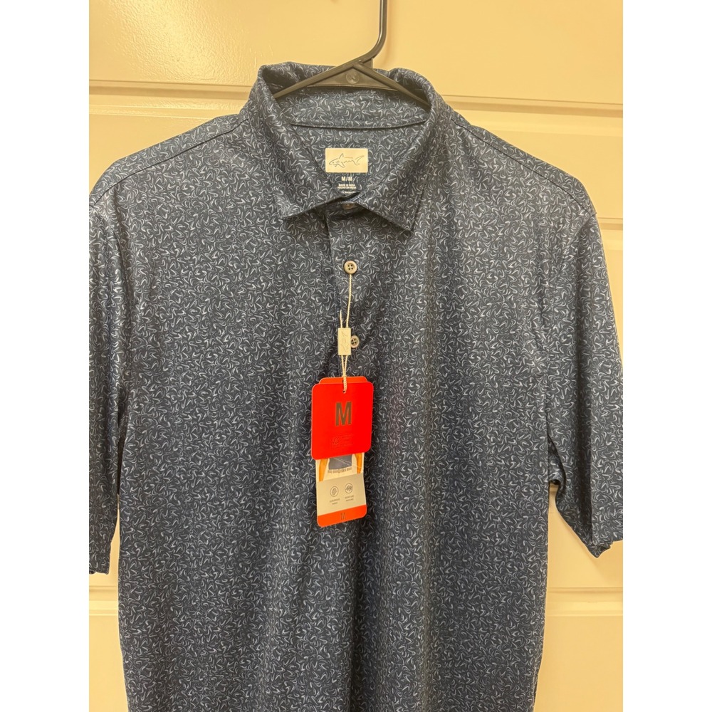 Greg Norman Mens ML75 Play Dry Golf Polo Shirt Navy Blue Swirl Pattern NWT M